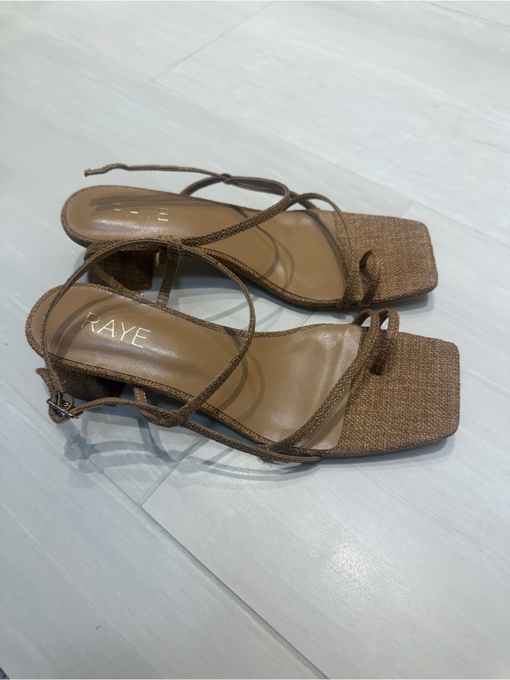 Raye Brown Strappy Square-Toe Sandals 8.5